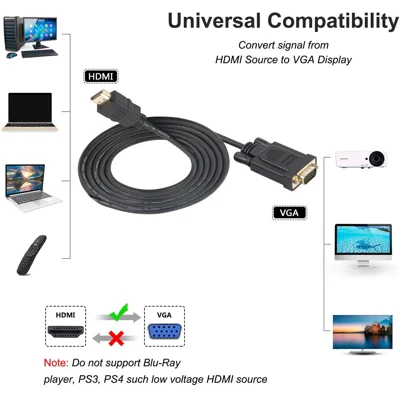 HDMI to VGA, Benfei Gold-Plated HDMI to VGA 6 Feet Cable (Male to Male) Compatible for Computer, Desktop, Laptop, PC, Monitor, Projector, HDTV, Rasp