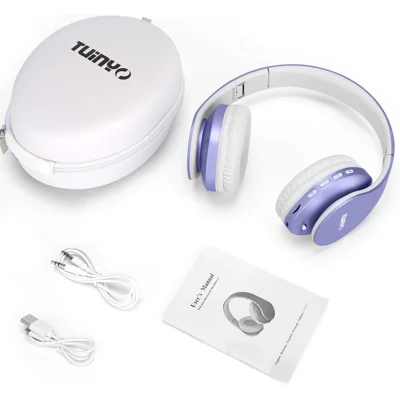 TUINYO Wireless Headphone Over Ear,Bluetooth Headphones with Microphone,Foldable Stereo Wireless Headset for Travel Work TV PC Cellphone-Purple
