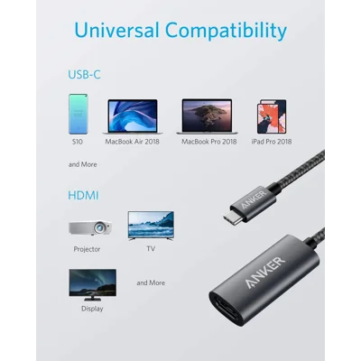 Anker USB C to HDMI Adapter (4K@60Hz), 310 USB-C Adapter (4K HDMI), Aluminum Portable USB C Adapter, for MacBook Pro, MacBook Air, iPad Pro, Pixelbo