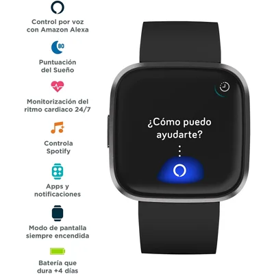 Fitbit Versa 2 Health and Fitness Smartwatch with Heart Rate, Music, Alexa Built-In, Sleep and Swim Tracking, Black/Carbon, One Size (S and L Bands