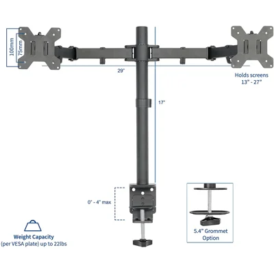 VIVO Dual LCD LED 13 to 27 inch Monitor Desk Mount Stand, Heavy Duty Fully Adjustable, Fits 2 Screens, STAND-V002