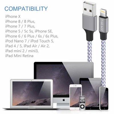 iPhone Charger, TAKAGI Lightning Cable 3PACK 6FT Nylon Braided USB Charging Cable High Speed Data Sync Transfer Cord Compatible with iPhone 13/12/11