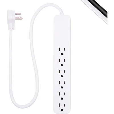 GE Pro 6-Outlet Surge Protector, 2 Ft Extension Cord, 620 Joules, Power Strip, Flat Plug, Integrated Circuit Breaker, Wall Mount, UL Listed, White,
