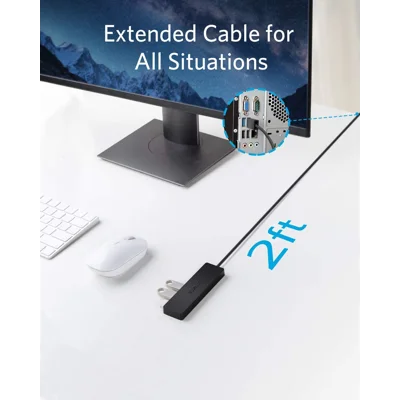 Anker 4-Port USB 3.0 Hub, Ultra-Slim Data USB Hub with 2 ft Extended Cable [Charging Not Supported], for MacBook, Mac Pro, Mac mini, iMac,PC