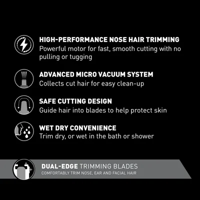 Panasonic Ear and Nose Hair Trimmer for Men with Vacuum Cleaning System, Powerful Motor and Dual-Edge Blades for Smoother Cutting, Wet/Dry – ER-GN70