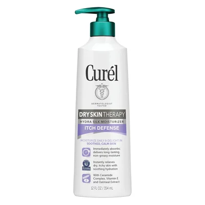 Curél Extra Dry Skin Therapy Lotion, , Body and Hand Moisturizer, Hydra Silk Hydration with Advanced Ceramide Complex, with Aloe Water, 12 Ounce