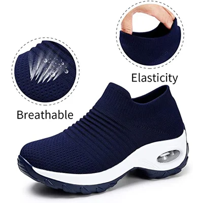 STQ Slip On Breathe Mesh Walking Shoes Women Fashion Sneakers Comfort Wedge Platform Loafers