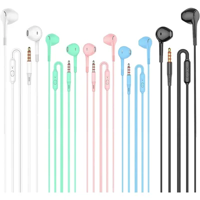 Earbuds Headphones 5 in One Pack, Wired Earbud with Heavy Bass Stereo Noise Blocking, Microphone, with Any Device with 3.5mm Interface