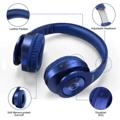 Bluetooth Headphones Wireless,TUINYO Over Ear Stereo Wireless Headphone 40H Playtime with deep bass, Wired Mode PC/Cell Phones/TV-Dark Blue