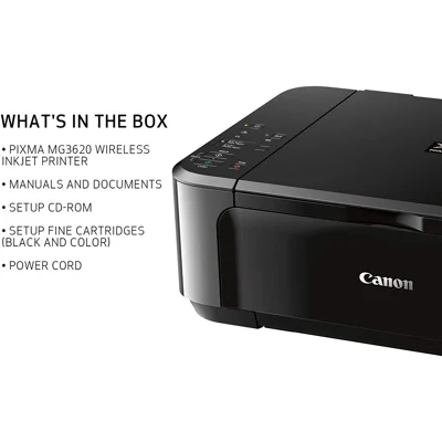 Canon Pixma MG3620 Wireless All-In-One Color Inkjet Printer with Mobile and Tablet Printing, Black, 2.6