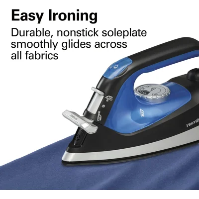 Hamilton Beach Iron 2-in-1 Handheld Iron & Garment Steamer for Clothes with Continuous Steam Nozzle, Nonstick Soleplate, 1200 Watts, Blue/Black (145