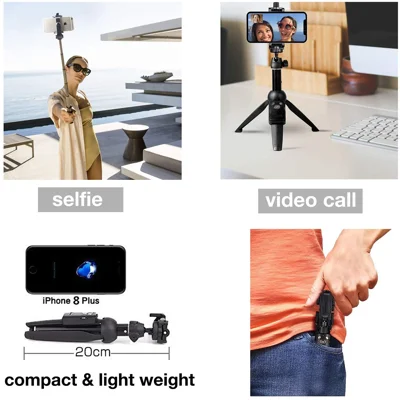 Portable 40 Inch Aluminum Alloy Selfie Stick Phone Tripod with Wireless Remote Shutter Compatible with iPhone 13 12 11 pro Xs Max Xr X 8 7 6 Plus, A