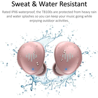 iLuv TB100 Wireless Earbuds, Bluetooth,20 Hour Playtime, IPX6 Waterproof Protection,Includes Compact Charging Case and 3 Ear Tips, Rose Gold