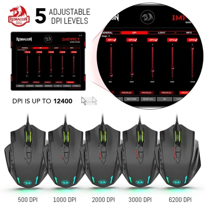 Redragon M908 Impact RGB LED MMO Mouse with Side Buttons Optical Wired Gaming Mouse with 12,400DPI, High Precision, 20 Programmable Mouse Buttons