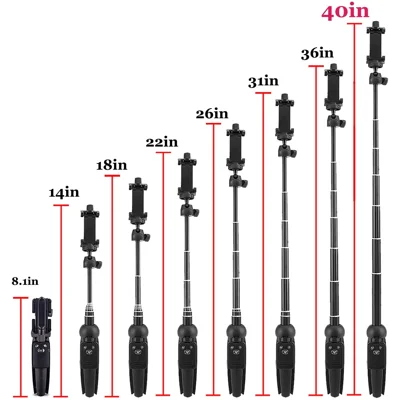 Portable 40 Inch Aluminum Alloy Selfie Stick Phone Tripod with Wireless Remote Shutter Compatible with iPhone 13 12 11 pro Xs Max Xr X 8 7 6 Plus, A