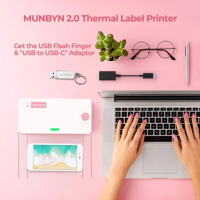 Pink Shipping Label Printers , [Upgraded 2.0] MUNBYN Label Printer Maker for Shipping Packages Labels 4x6 Thermal Printer for Home Business
