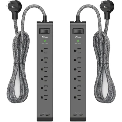 12FT Long Power Strip Surge Protector - with 6 Outlets 2 USB Ports, Heavy-Duty Braided Extension C..