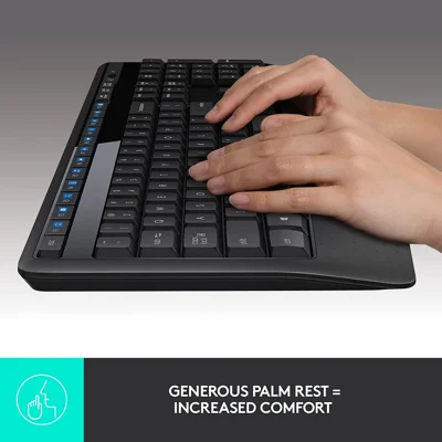 Logitech MK345 Wireless Combo Full-Sized Keyboard with Palm Rest and Comfortable Right-Handed Mouse,2.4 GHz Wireless USB Receiver