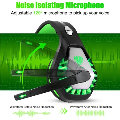 Pacrate Gaming Headset with Microphone for Laptop Xbox One Headset PS4 Headset Mac Gaming Headphones with Microphone Headset with LED Black Green