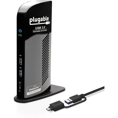 Plugable USB 3.0 Universal Laptop Docking Station Dual Monitor for Windows and Mac, USB 3.0 or USB-C