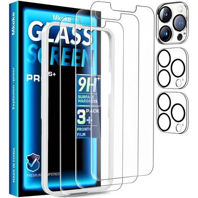 Mkeke Compatible with iPhone 13 Pro Max Screen Protector, Tempered Glass Screen Protector for iPhone 13 Pro Max with Camera Lens Protector 6.7 inch