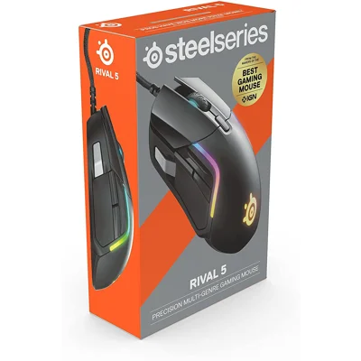 SteelSeries Rival 5 Gaming Mouse with PrismSync RGB Lighting and 9 Programmable Buttons – FPS, MOBA, MMO, Battle Royale – 18,000 CPI TrueMove Air Op