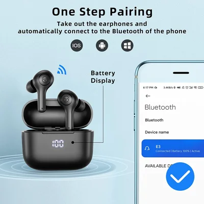 Bluetooth Headphones with 4 Microphones and Wireless Charging Case,Waterproof True Wireless Earbuds LED Power Display Stereo Earphones with USB