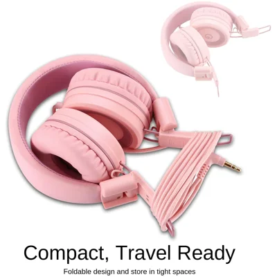 Kids Headphones-noot products K11 Foldable Stereo Tangle-Free 5ft Long Cord 3.5mm Jack Plug in Wired On-Ear Headset (Soft Pink)