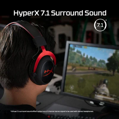 HyperX Cloud II - Gaming Headset, 7.1 Surround Sound, Memory Foam Ear Pads, Durable Aluminum Frame, Detachable Microphone, Works with PC, PS5, PS4,