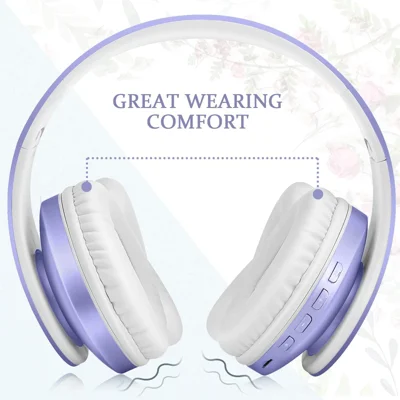 TUINYO Wireless Headphone Over Ear,Bluetooth Headphones with Microphone,Foldable Stereo Wireless Headset for Travel Work TV PC Cellphone-Purple