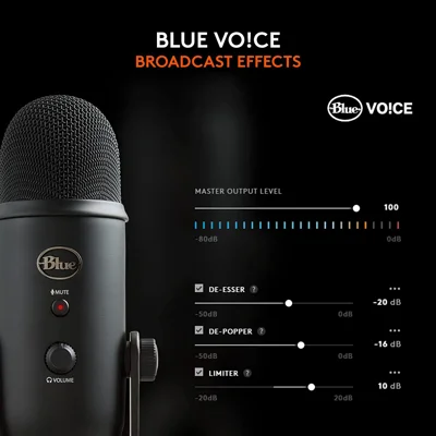 Blue Yeti USB Microphone for Recording and Streaming on PC and Mac, Blue VO!CE effects, 4 Pickup Patterns, Headphone Output and Volume Control