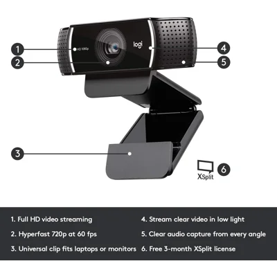 Logitech C922x Pro Stream Webcam – Full 1080p HD Web Camera