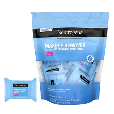 Neutrogena Makeup Remover Facial Cleansing Towelette Singles, Daily Face Wipes Remove Dirt, Oil, M..