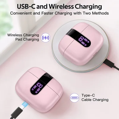 TAGRY Bluetooth Headphones True Wireless Earbuds 60H Playback LED Power Display Earphones with Wireless Charging Case IPX5 Waterproof in-Ear Earbuds