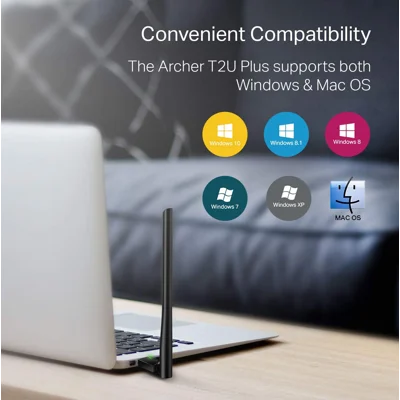 TP-Link AC600 USB WiFi Adapter for PC (Archer T2U Plus)- Wireless Network Adapter for Desktop with 2.4GHz, 5GHz High Gain Dual Band 5dBi Antenna, Su