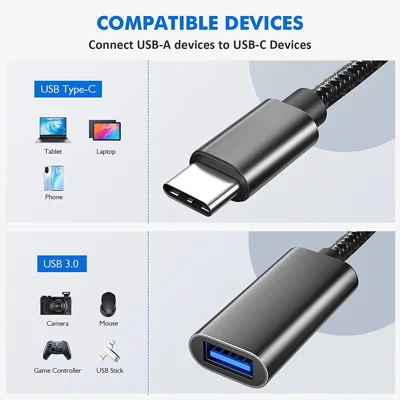 Short USB Adapter, Light & Convenient Plug in, USB to USB Cable, Quick Charging & Data Transfer