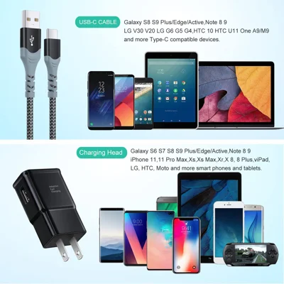 Adaptive Fast Charging Wall Charger with USB C Cable 10Ft, Excgood Fast Charger Power Adapter USB Type C Cable Fast Charging Compatible with Samsung