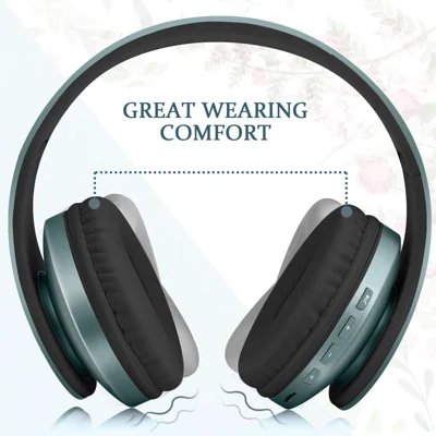TUINYO Wireless Headphone Over Ear, Bluetooth Headphones with Microphone, Foldable Stereo Wireless Headset- Silver Blue