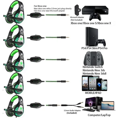 Pacrate Gaming Headset with Microphone for Laptop Xbox One Headset PS4 Headset Mac Gaming Headphones with Microphone Headset with LED Black Green