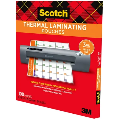 Scotch Thermal Laminating Pouches, 100-Pack, 8.9 x 11.4 Inches, Letter Size Sheets (TP3854-100)