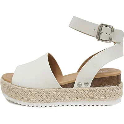 Soda Topic Open Toe Buckle Ankle Strap Espadrilles Flatform Wedge Casual Sandal