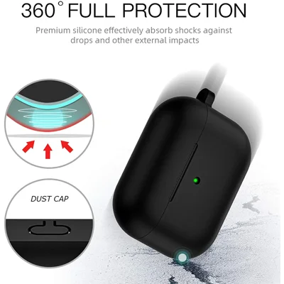 BRG Compatible with Airpods Pro Case,Soft Silicone Skin Case Cover Shock-Absorbing Protective Case with Keychain [Front LED Visible] (Black)