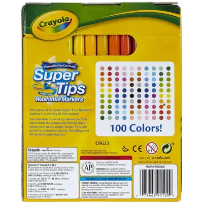 Crayola Super Tips Marker Set , Washable Markers , Assorted Colors , Art Set for Kids , 100 Count