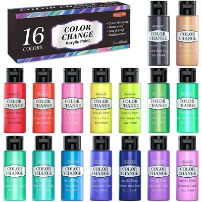 Color Change Acrylic Paint Set , Paint Colors Shuttle Art 16 Colors Chameleon Colors Acrylic Paint..
