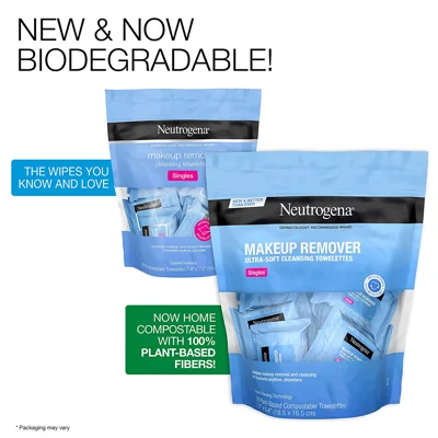 Neutrogena Makeup Remover Facial Cleansing Towelette Singles, Daily Face Wipes Remove Dirt, Oil, Makeup & Waterproof Mascara, Gentle,