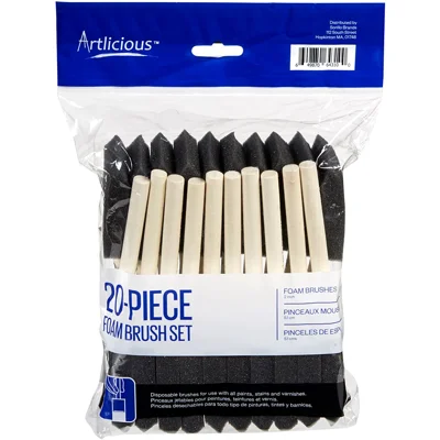 Artlicious Foam Brush Set - Pack of 20 Disposable, 2-inch Sponge Paint Brushes for Acrylic Painting Paint Colors