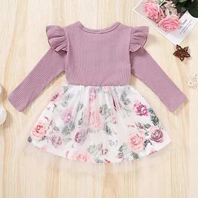 Baby Girl Dresses Ruffle Long Sleeve Bow Tops Splicing Floral Princess Tutu Skirts Toddler Girls Clothes Cute Fall Outfits