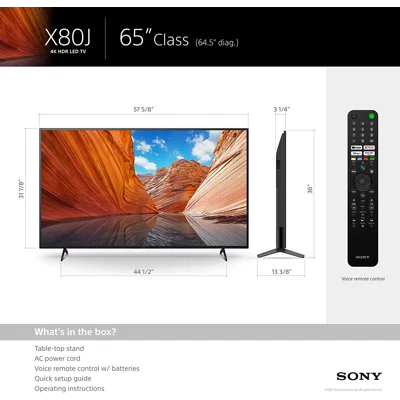 Sony X80J 65 Inch TV: 4K Ultra HD LED Smart Google TV with Dolby Vision HDR and Alexa Compatibility KD65X80J- 2021 Model