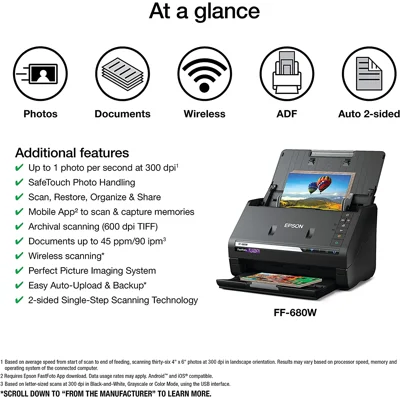 Epson FastFoto FF-680W Wireless High-Speed Photo and Document Scanning System, Scanner , Black