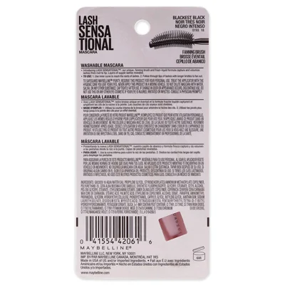 Maybelline New York Lash Sensational Washable Mascara, Blackest Black, (Packaging May Vary) 0.32 Fl Oz (Pack of 1) , K1714600